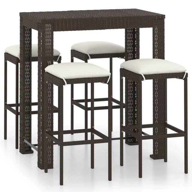 vidaXL 5-tlg Gartenbar-Set mit Kissen Poly Rattan Braun Modell 3
