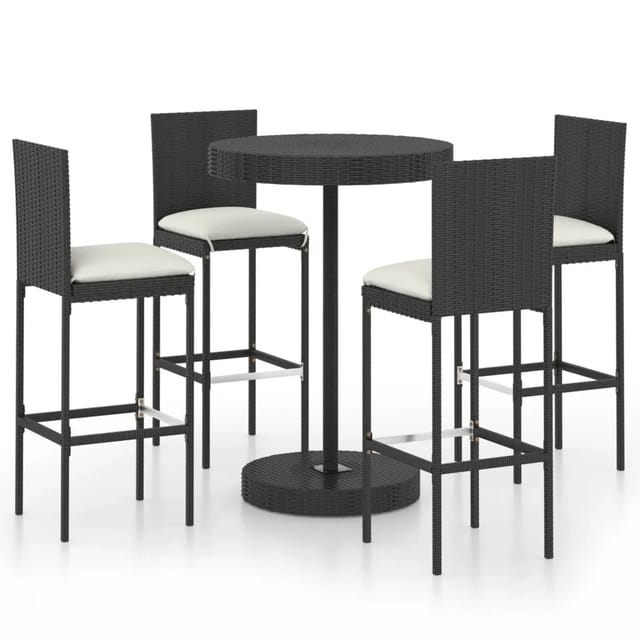 vidaXL 5-tlg Gartenbar-Set mit Kissen Poly Rattan Schwarz Modell 2