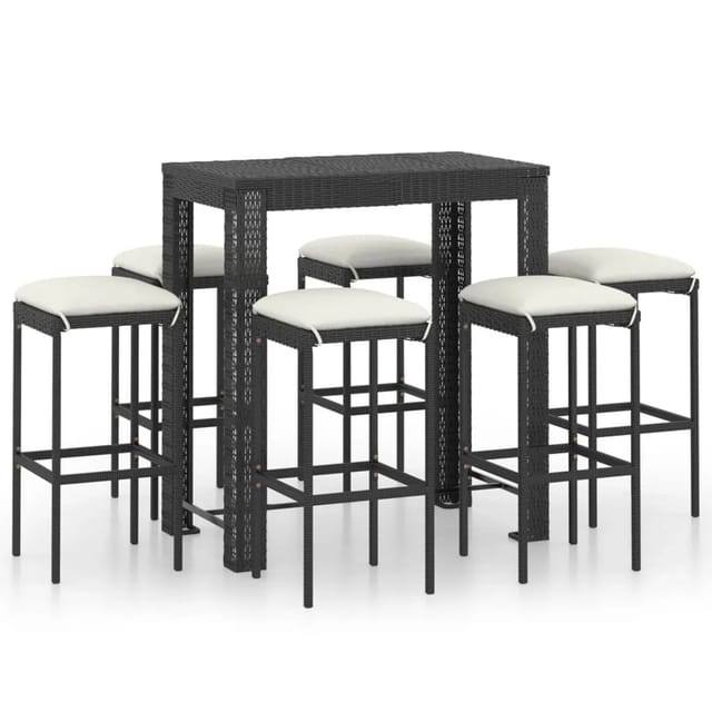 vidaXL 7-tlg Gartenbar-Set mit Kissen Poly Rattan Schwarz Modell 1
