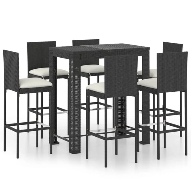 vidaXL 7-tlg Gartenbar-Set mit Kissen Poly Rattan Schwarz Modell 3