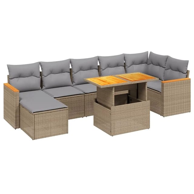 vidaXL 8-tlg Garten-Sofagarnitur mit Kissen Beige Poly Rattan Modell 295