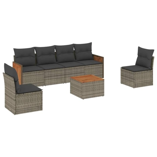 vidaXL 7-tlg Garten-Sofagarnitur mit Kissen Grau Poly Rattan Modell 106