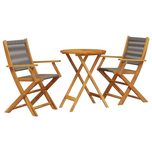 vidaXL 3-tlg Bistro-Set Grau Polypropylen und Massivholz Modell 7