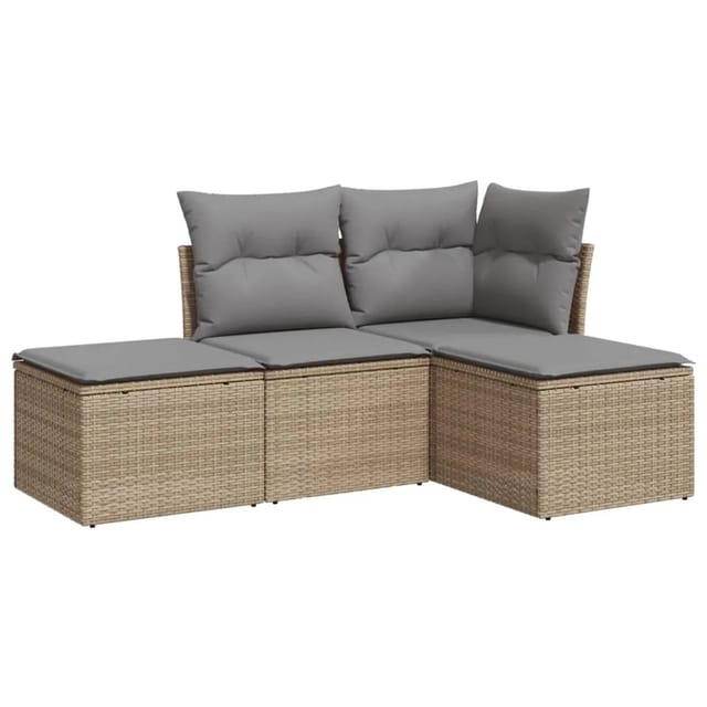 vidaXL 4-tlg Garten-Sofagarnitur mit Kissen Beige Poly Rattan Modell 37