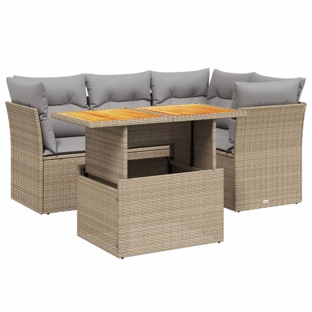vidaXL 5-tlg Garten-Sofagarnitur mit Kissen Beige Poly Rattan Modell 225
