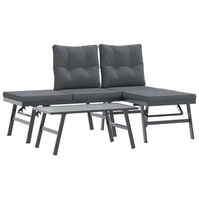 vidaXL 3-tlg Garten-Sitzgruppe mit Kissen Schwarz Stahl Modell 1