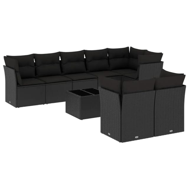 vidaXL 9-tlg Garten-Sofagarnitur mit Kissen Schwarz Poly Rattan Modell 3