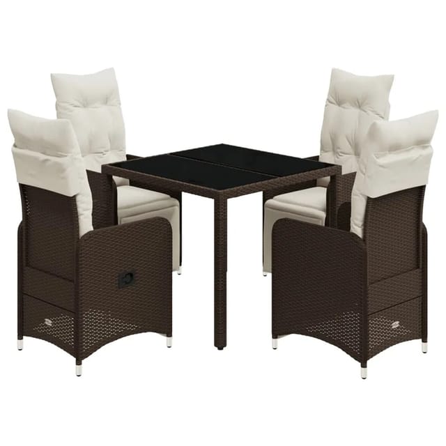 vidaXL 5-tlg Garten-Bistro-Set mit Kissen Braun Poly Rattan Modell 6