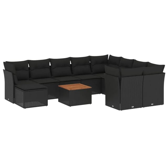 vidaXL 11-tlg Garten-Sofagarnitur mit Kissen Schwarz Poly Rattan Modell 89
