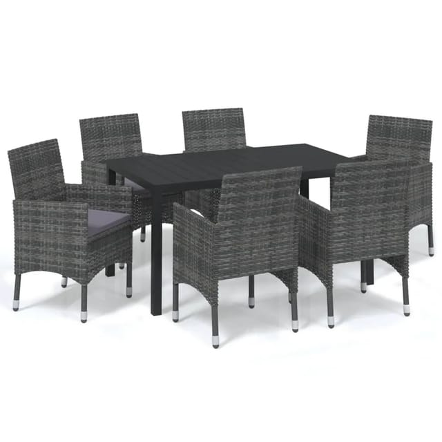 vidaXL 7-tlg Garten-Essgruppe mit Kissen Poly Rattan Grau Modell 16