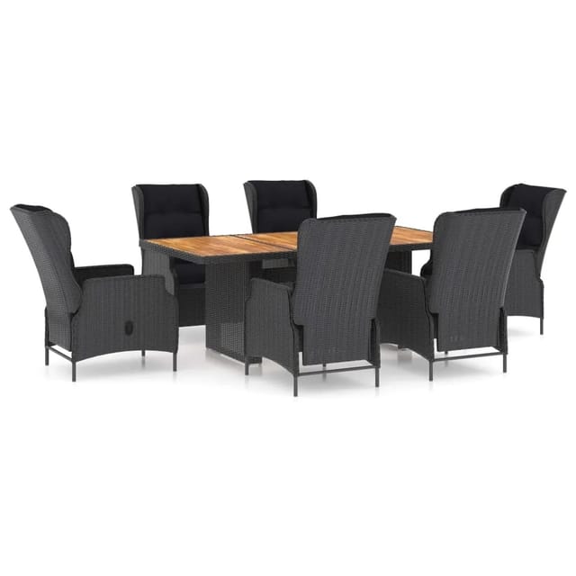 vidaXL 7-tlg Garten-Essgruppe mit Auflagen Poly Rattan Dunkelgrau Modell 2
