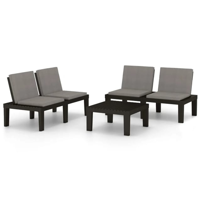 vidaXL 3-tlg Garten-Lounge-Set mit Kissen Kunststoff Grau