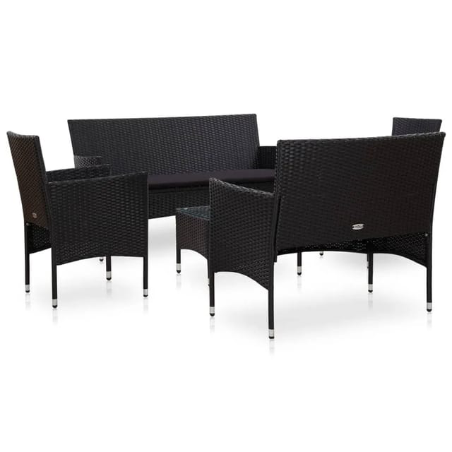 vidaXL 5-tlg Garten-Lounge-Set mit Auflagen Poly Rattan Schwarz Modell 11