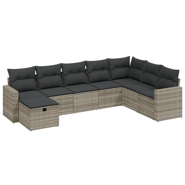 vidaXL 8-tlg Garten-Sofagarnitur mit Kissen Hellgrau Poly Rattan Modell 4