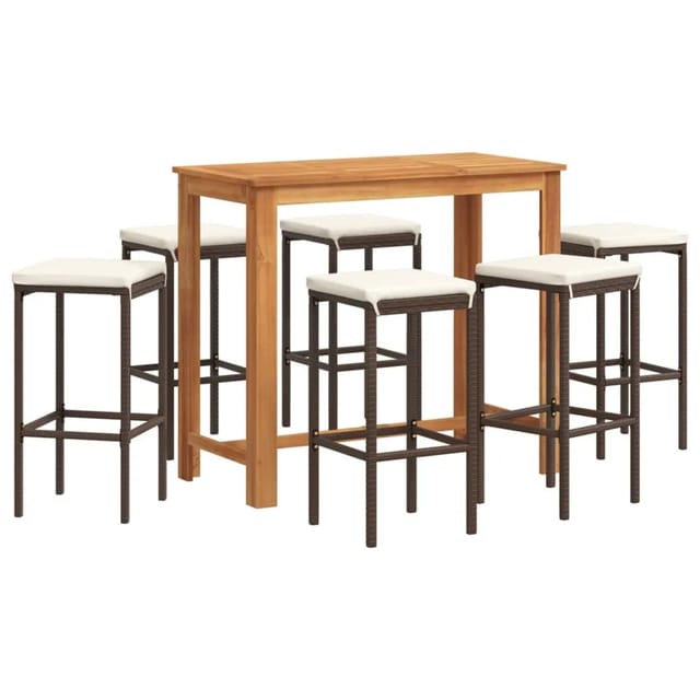 vidaXL 7-tlg Gartenbar-Set Braun Massivholz Akazie und Poly Rattan