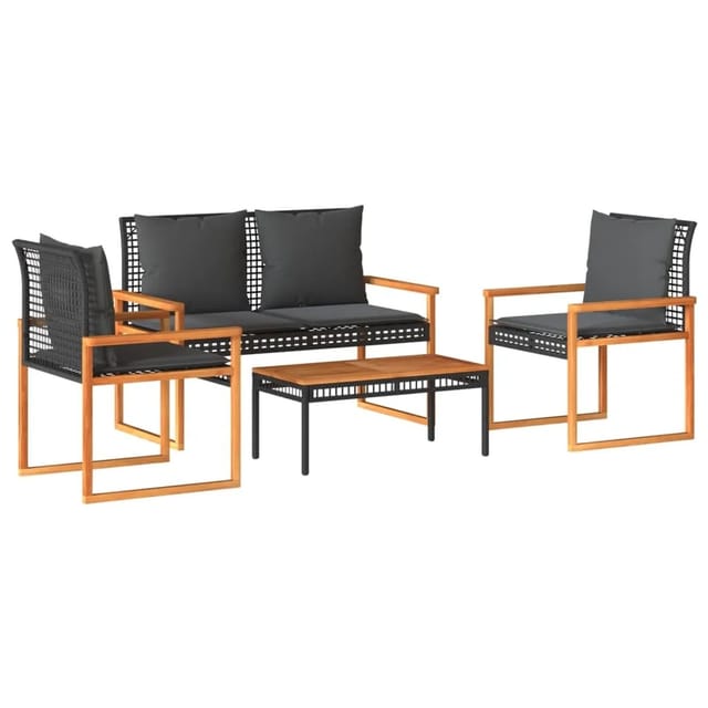 vidaXL 4-tlg Garten-Lounge-Set mit Kissen Schwarz Poly Rattan Modell 23