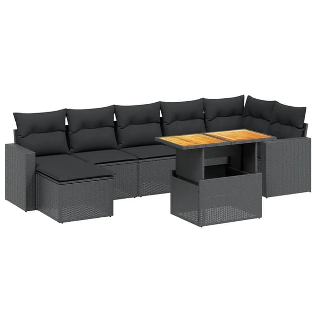 vidaXL 8-tlg Garten-Sofagarnitur mit Kissen Schwarz Poly Rattan Modell 135