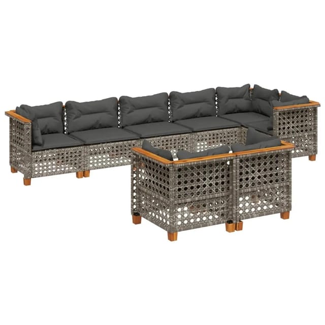 vidaXL 8-tlg Garten-Sofagarnitur mit Kissen Grau Poly Rattan Modell 167