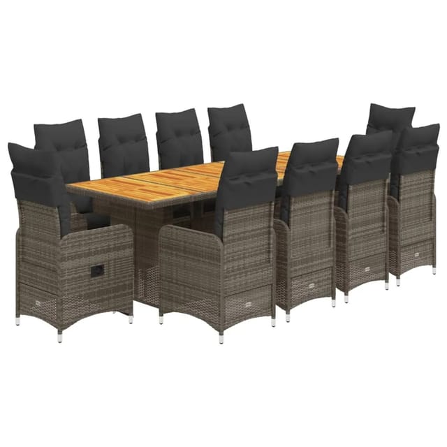vidaXL 11-tlg Garten-Bistro-Set mit Kissen Grau Poly Rattan Modell 11
