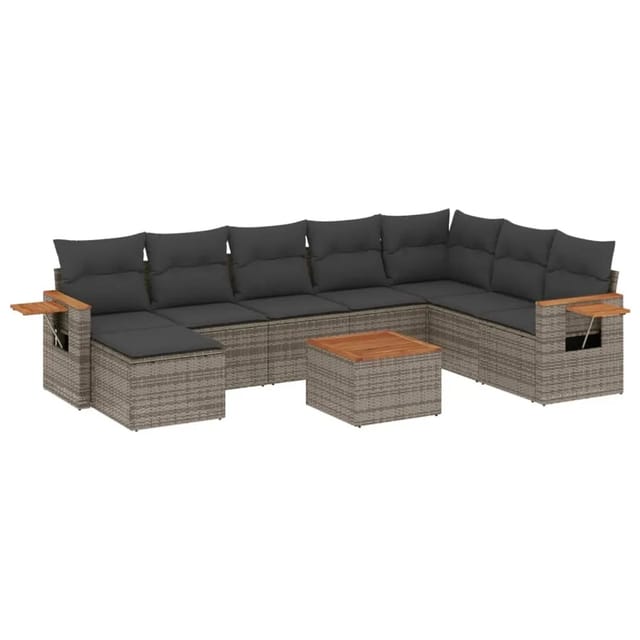 vidaXL 9-tlg Garten-Sofagarnitur mit Kissen Grau Poly Rattan Modell 97