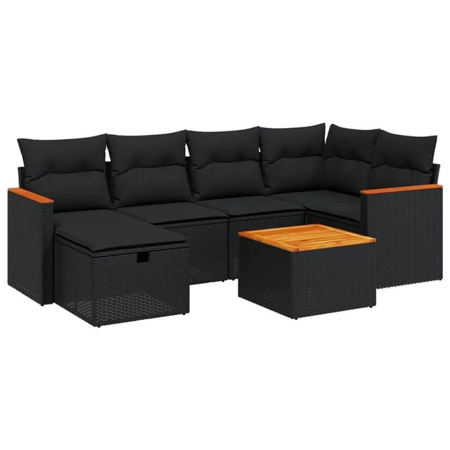vidaXL 7-tlg Garten-Sofagarnitur mit Kissen Schwarz Poly Rattan Modell 184