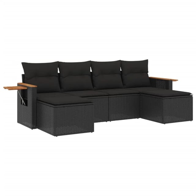 vidaXL 6-tlg Garten-Sofagarnitur mit Kissen Schwarz Poly Rattan Modell 230