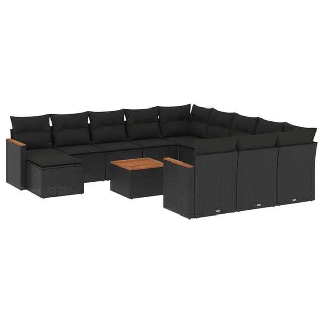 vidaXL 13-tlg Garten-Sofagarnitur mit Kissen Schwarz Poly Rattan Modell 51