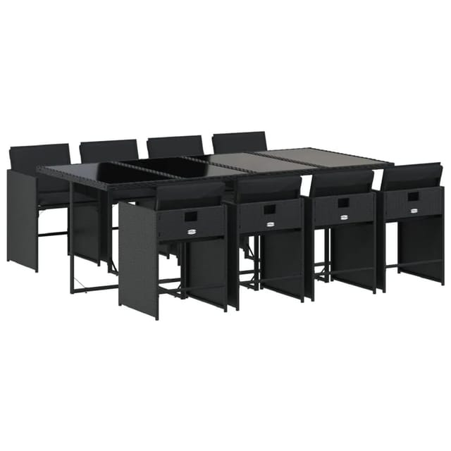 vidaXL 9-tlg Garten-Essgruppe mit Kissen Schwarz Poly Rattan Modell 70