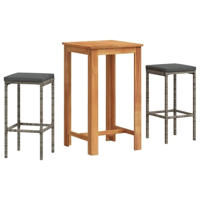 vidaXL 3-tlg Gartenbar-Set Grau Massivholz Akazie und Poly Rattan Modell 1