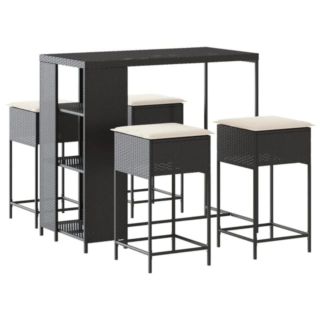 vidaXL 5-tlg Gartenbar-Set mit Kissen Schwarz Poly Rattan Modell 10