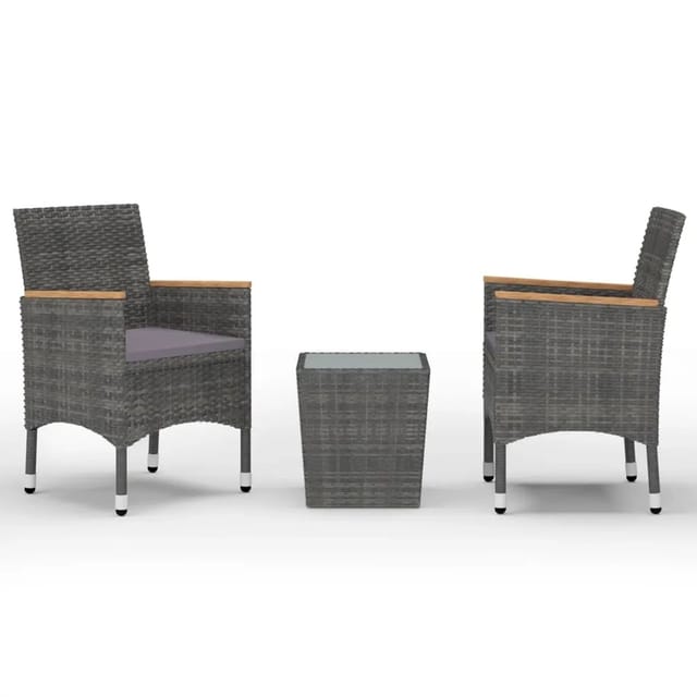 vidaXL 3-tlg Bistro-Set Poly Rattan und Hartglas Grau Modell 2