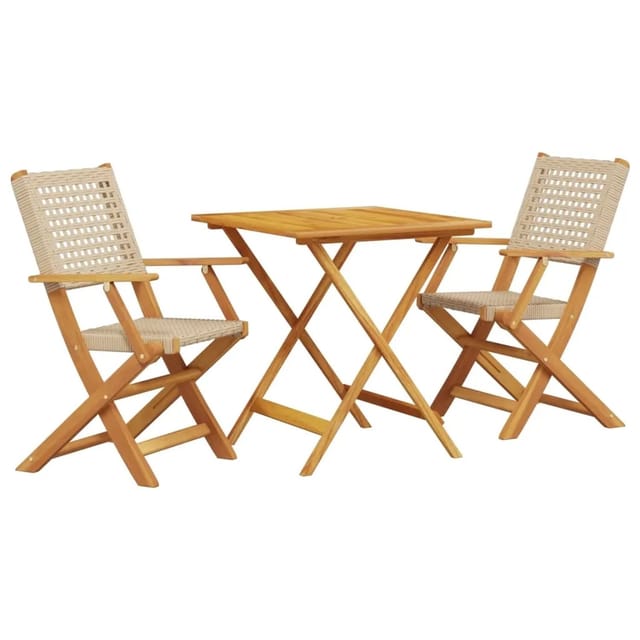 vidaXL 3-tlg Bistro-Set Beige Poly Rattan und Massivholz Modell 5
