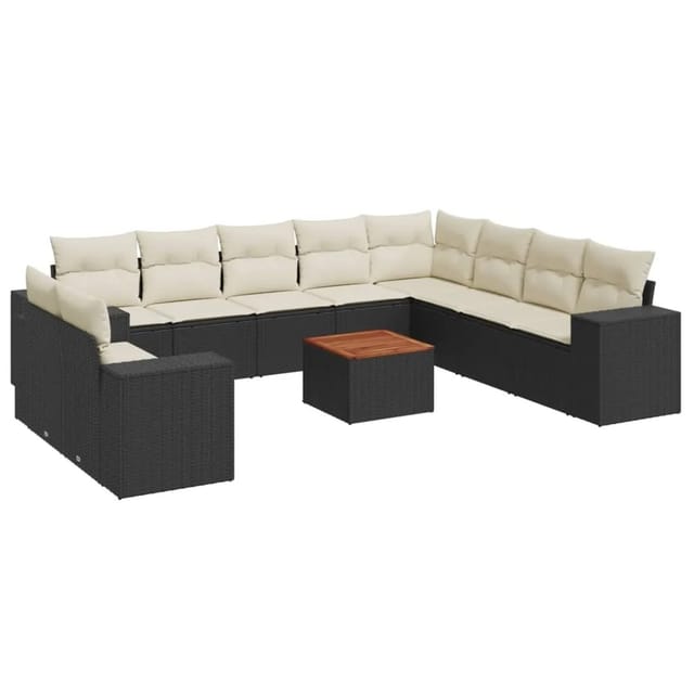 vidaXL 11-tlg Garten-Sofagarnitur mit Kissen Schwarz Poly Rattan Modell 115