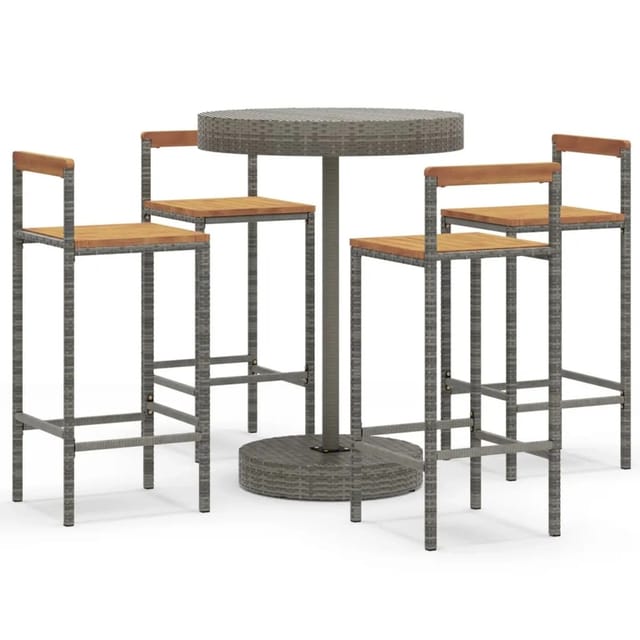 vidaXL 5-tlg Gartenbar-Set Grau Poly Rattan & Massivholz Akazie Modell 8