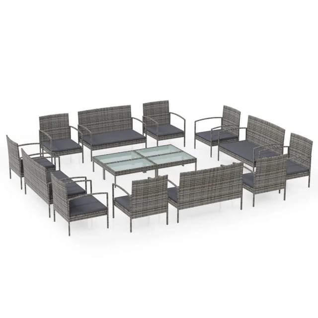 vidaXL 16-tlg Garten-Lounge-Set mit Auflagen Poly Rattan Grau Modell 4