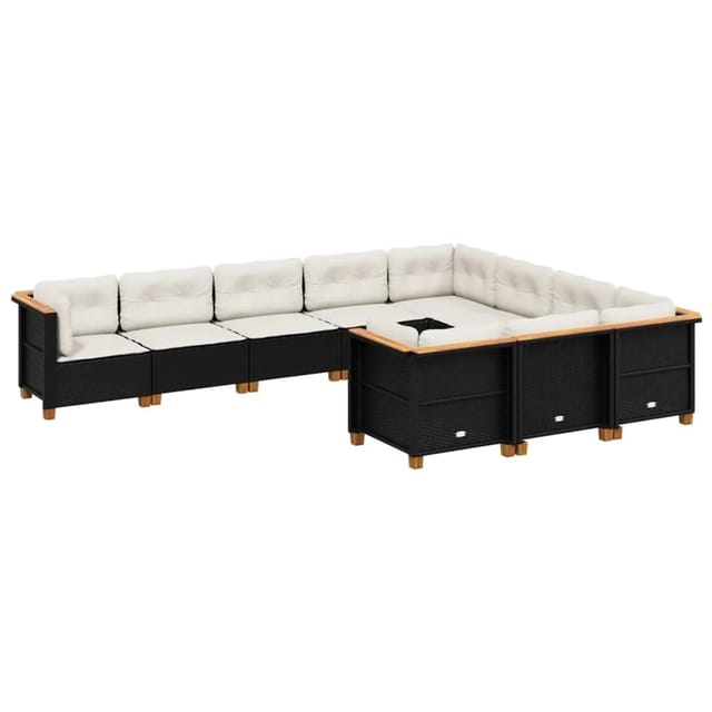 vidaXL 10-tlg Garten-Sofagarnitur mit Kissen Schwarz Poly Rattan Modell 138