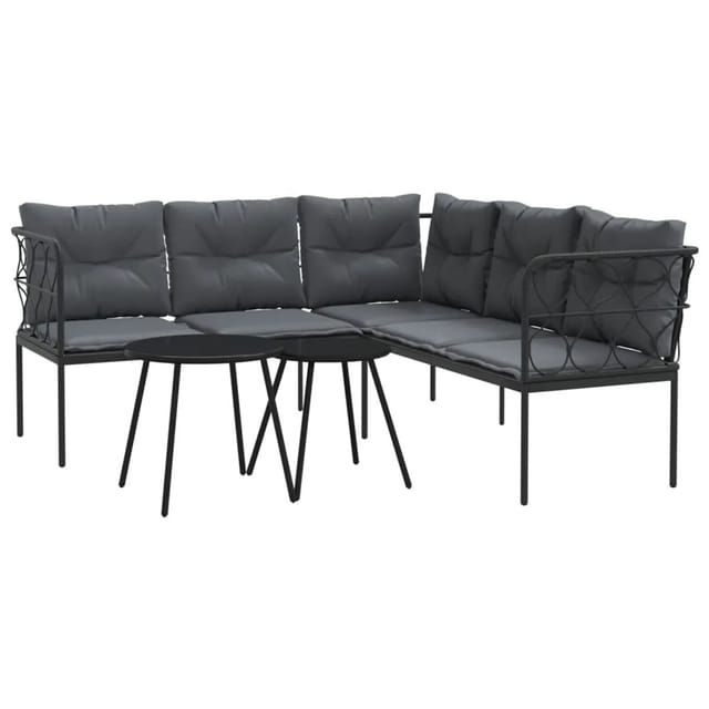vidaXL Garten-Sofagarnitur mit Kissen Schwarz Stahl und Textilene Modell 4