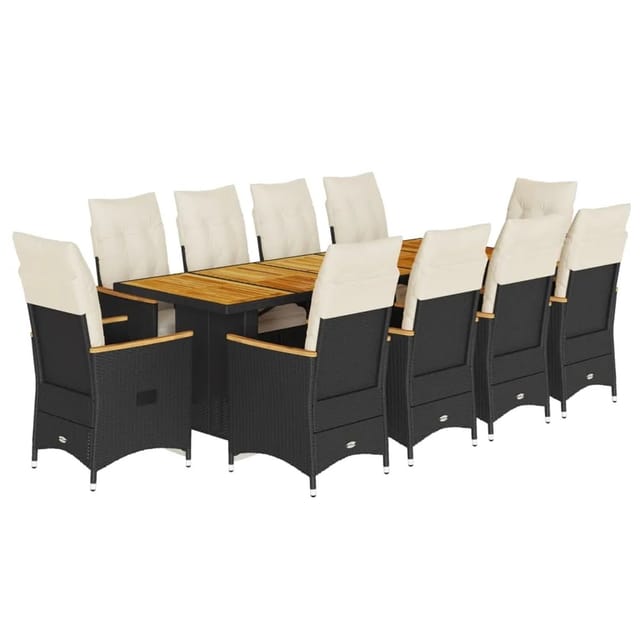 vidaXL 11-tlg Garten-Bistro-Set mit Kissen Schwarz Poly Rattan Modell 3