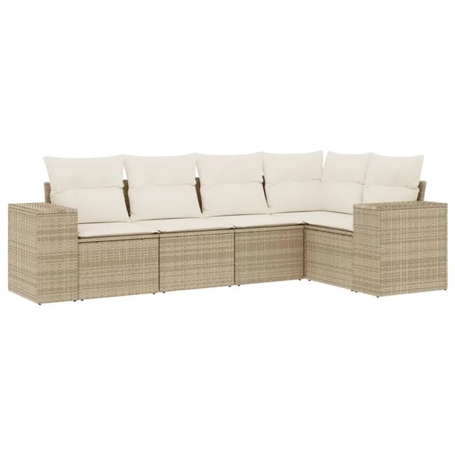 vidaXL 5-tlg Garten-Sofagarnitur mit Kissen Beige Poly Rattan Modell 153