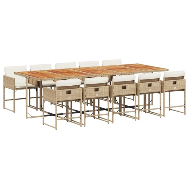 vidaXL 11-tlg Garten-Essgruppe mit Kissen Beige Poly Rattan Modell 8