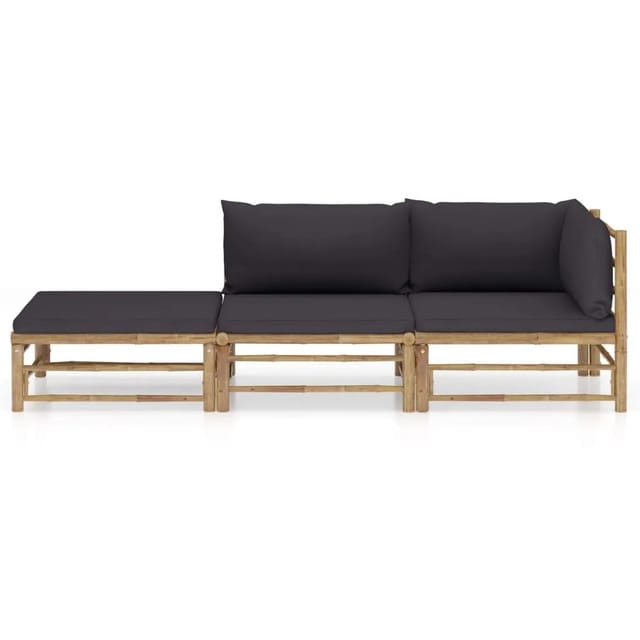 vidaXL 3-tlg Garten-Lounge-Set mit Dunkelgrauen Kissen Bambus Modell 2