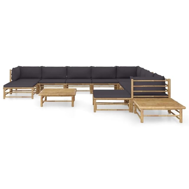 vidaXL 12-tlg Garten-Lounge-Set mit Dunkelgrauen Kissen Bambus Modell 2