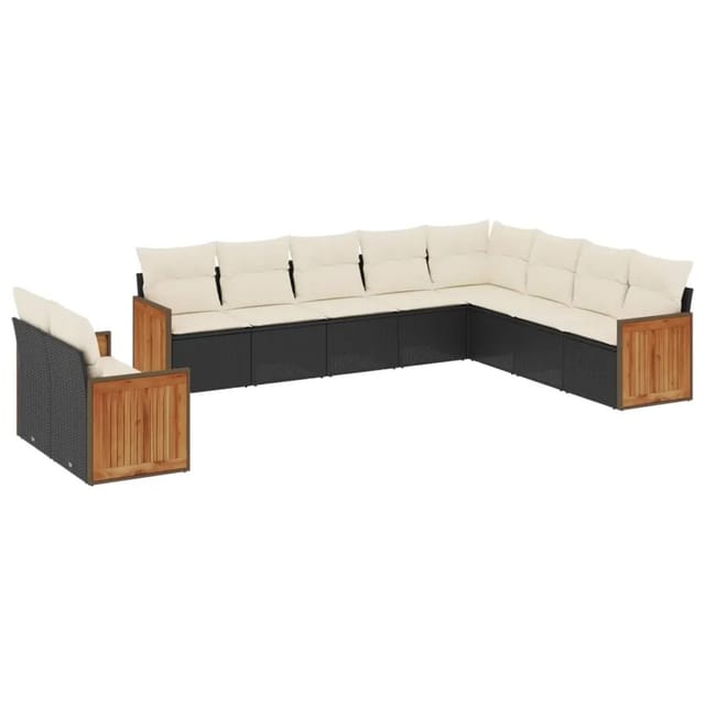 vidaXL 10-tlg Garten-Sofagarnitur mit Kissen Schwarz Poly Rattan Modell 82