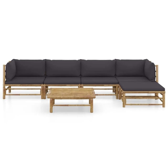 vidaXL 6-tlg Garten-Lounge-Set mit Dunkelgrauen Kissen Bambus Modell 7