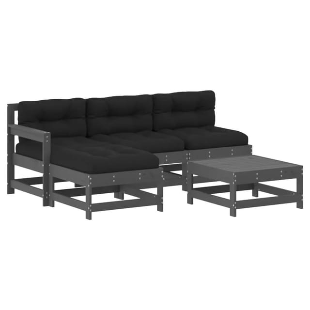 vidaXL 5-tlg Garten-Lounge-Set mit Kissen Grau Massivholz Modell 10