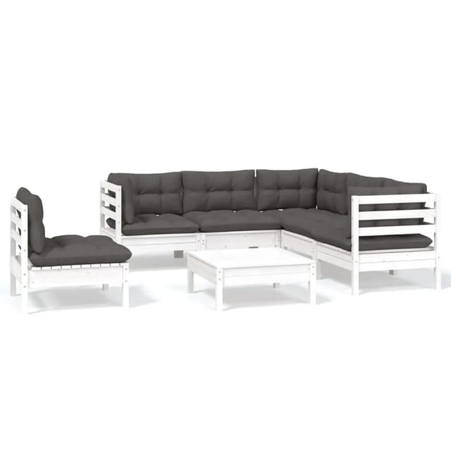 vidaXL 6-tlg Garten-Lounge-Set mit Kissen Weiß Kiefernholz Modell 6