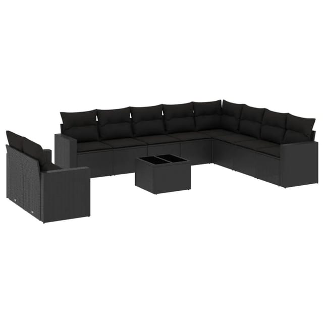 vidaXL 11-tlg Garten-Sofagarnitur mit Kissen Schwarz Poly Rattan Modell 17