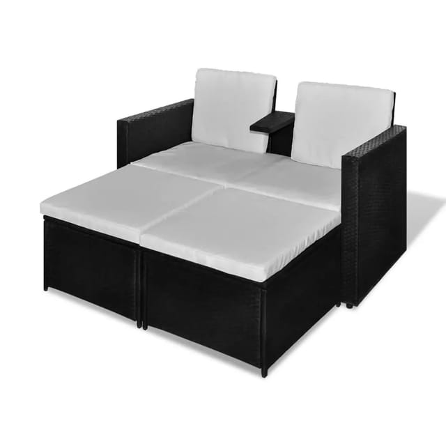 vidaXL 4-tlg Garten-Lounge-Set mit Auflagen Poly Rattan Schwarz Modell 6