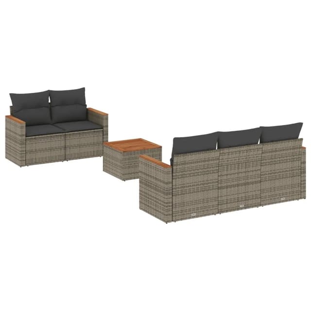 vidaXL 6-tlg Garten-Sofagarnitur mit Kissen Grau Poly Rattan Modell 56