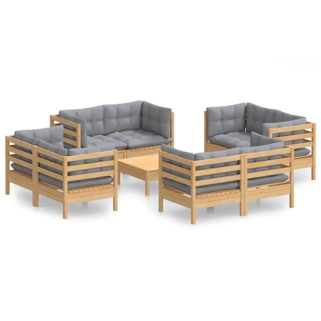 vidaXL 9-tlg Garten-Lounge-Set mit Grauen Kissen Kiefernholz Modell 2